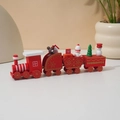 Classic red wooden Christmas train set with four festive carriages and cute figurines - Fan-shaped Red Train / Red