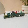 Green wooden Christmas train decoration with miniature Santa Claus and snowman figurines - Green