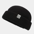 Detailed knit texture of a black vintage docker hat with white logo label on cuff - M (56-58cm) / Black