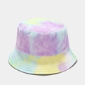 Detailed texture of tie-dye corduroy fabric on a soft pastel multi-color bucket hat - M (56-58cm) / Thick Stripe Light Purple Tie-Dye