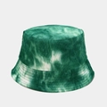 Detailed texture of green and white tie-dye corduroy bucket hat with stitched brim - M (56-58cm) / Fine Stripe Green Tie-Dye