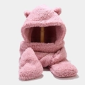 Detalle de bufanda con capucha de orejas de oso rosa con guantes incorporados - M / Rosa