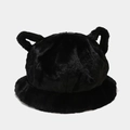Detalle del sombrero de pescador negro en piel sintética con lindas orejas de gato - M (56-58cm) / Negro