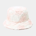 Gros plan détaillé de la texture florale 3D rose et blanche d'un bob chaud épais - M (56-58cm) / Rose