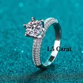 S925 sterling silver ring with 1.5 carat moissanite and pave-set diamond band - US 10 / 1.5 Carat Moissanite
