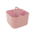 Pink plastic organizer basket with four compartments and integrated handle for desk storage - 4-Grid Pink