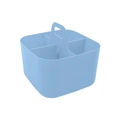 Light blue plastic storage basket with four compartments and handle for desk organization - 4-Grid Blue
