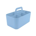 Light blue 6-compartment plastic storage basket with integrated handle and dividers - 5 Compartments / 5-Grid Blue