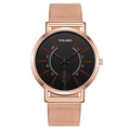 YOLAKO men's quartz watch with black dial and rose gold stainless steel mesh strap - Black Dial Rose Gold Band