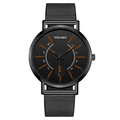 Modern YOLAKO black quartz watch with orange markers and Milanese mesh strap for men - Orange Hands Black Dial Black Strap