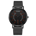 Men's fashion business quartz watch with black Milanese mesh band and red indices - Red Hands Black Dial Black Strap