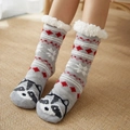 Gray winter fleece-lined floor socks with snowflake patterns and raccoon design - Grey Fox