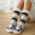 Winter sherpa slipper socks with panda pattern and anti-slip thick fleece lining - Black & White Panda