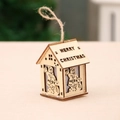 Hanging wooden Christmas house ornament with Merry Christmas carving and LED light - Small Santa