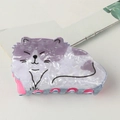 Cute acetate cat hair claw clip in purple marble finish with bright pink teeth - Light Purple and Cream Cat Style (C16-4-10)