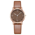 Women's quartz watch with brown leather strap and rose gold case with numeric dial - Coffee