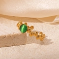 Detail of vintage 18K gold plated ring with green cat eye stone and beaded band design - Green Stone Style (R0809)
