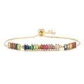 Bracciale regolabile placcato oro 18 carati con gemme arcobaleno taglio rettangolare - Stile Barra Arcobaleno