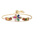 Bracciale regolabile in rame placcato oro 18K con fiori di zirconi colorati - Stile Fiore Multicolore
