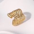 Vintage gold-plated stainless steel multi-layer geometric open ring with V-shape design - Gold
