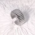 Minimalist wide ribbed stainless steel open ring with a polished silver finish for women - Silver