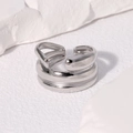 Bague ouverte minimaliste en acier inoxydable argenté poli à double couche - Couleur Acier