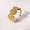 Anillo abierto de acero inoxidable chapado en oro de 18k con diseño de flor trenzada - Estilo Abierto de Flor Tejida / Dorado