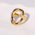Minimalist 18K gold plated stainless steel oval ring with an adjustable open band design - Gold