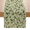 Polyester table runner featuring white berries and green leaves on a soft green background - White Berries with Green Leaves Style (ZQ030-9)