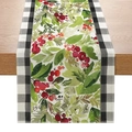 Christmas table runner with holly berries and black white buffalo check plaid edges - Plaid Holly Berries Style (ZQ030-4)