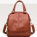 Mochila y bolso vintage de cuero encerado marrón con correas ajustables para mujer - Textura de Cera de Aceite Retro / Rayas Verticales Marrón