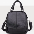 Mochila versátil negra para mujer con textura de cuero granulado y correas ajustables - Textura Arrugada Clásica / Rayas Verticales Negro