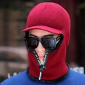 Passamontagna rosso in maglia da uomo con scaldacollo a zip e fodera in pile termico - M (56-58cm) / Rosso