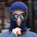Passamontagna in maglia blu scuro da uomo con fodera in pile e visiera per inverno - M (56-58cm) / Blu navy