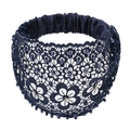 Detailed view of dark blue lace headband with elegant beads and rhinestone accents - Blue