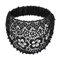 Elegant black lace wide headband with delicate white pearls and sparkling rhinestones - Black