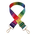 Adjustable rainbow striped wide shoulder strap with gold metal hooks for cross body bags - Gold Buckle / No.2 Thin Rainbow Stripes