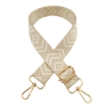 Dettaglio della tracolla beige jacquard ricamata regolabile con fibbie in metallo oro - Albicocca Beige