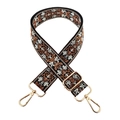 Detail of 3.8cm ethnic floral jacquard bag strap with elegant gold metal clips - 3.8cm Silver Buckle / Black Brown