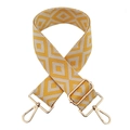 Detail of 5cm wide bohemian woven shoulder strap with yellow diamond pattern and gold hooks - Beige