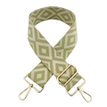 Detail of adjustable green diamond woven bag strap with golden metal swivel hooks - Beige and Yellow Green