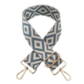 Detail of blue and white diamond pattern jacquard strap with gold lobster clasps - Beige and Light Blue