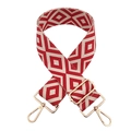 Close-up of red and beige geometric diamond pattern on wide woven canvas shoulder strap - Beige Red