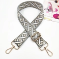 Ethnic embroidery wide guitar strap with geometric pattern and golden metal clasps - Gold Buckle / Gray