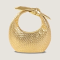 Goldene PU-Leder Handtasche mit Webstruktur und geknotetem Griff für Damen - Gold