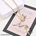 Gold stainless steel bead necklace with face and cross pendants, length 480mm detail view - Prayer Female Portrait Light Gold Cross White Silicone Beads Necklace (gold)|1 Strand/package / Length:480mm