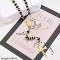 Stainless steel rosary necklace with matte black beads and cross pendant - Large Virgin Oval Jesus Cross Black Silicone Beads Necklace (gold)|1 Strand/package / Length:550mm