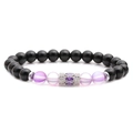 Pulsera de cuentas hecha a mano con ónix negro y ojo de tigre y colgante de circonio plata - Oro Blanco