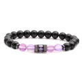 Pulsera de cuentas de ojo de tigre y piedra lunar con dije cilíndrico de cristales - Color gunmetal