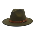Classic olive green wool fedora hat with brown faux leather band and gold buckle detail - M (56-58cm) / Army Green